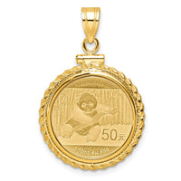 14k Casted Rope Mounted 1/10oz Panda Screw Top Coin Bezel Pendant-C8195/18.0C