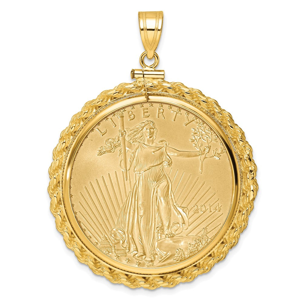 Wideband Distinguished Coin Jewelry 14k Polished Casted Rope Mounted 1oz American Eagle Screw Top Coin Bezel Pendant-C8195/32.7C