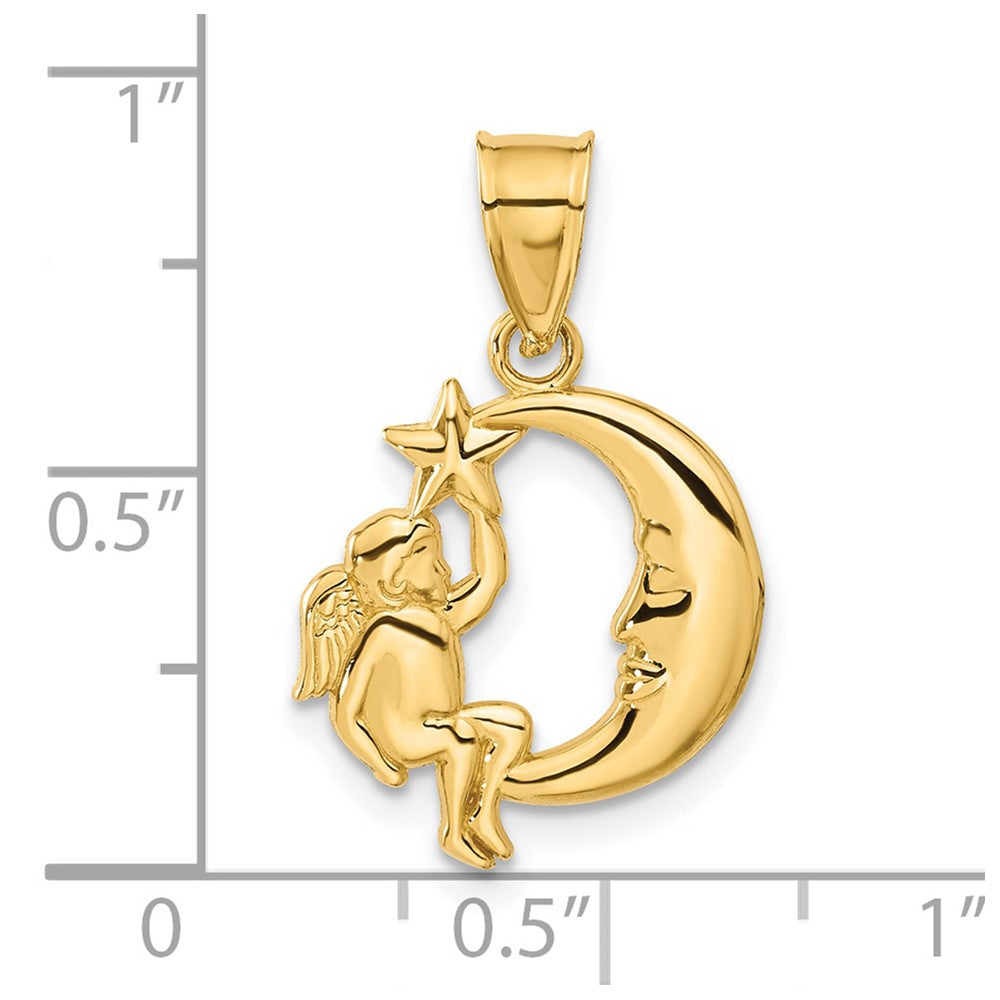 14K Angel, Moon and Star Pendant-C906