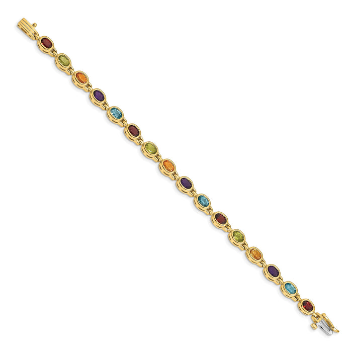 14k Oval Gemstone Rainbow Bracelet-CB698-7