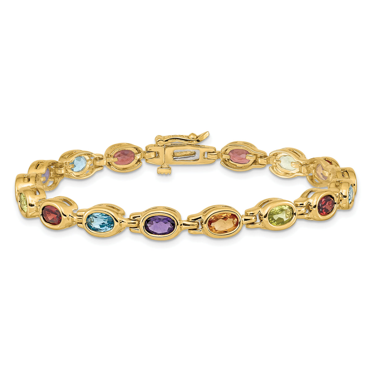 14k Oval Gemstone Rainbow Bracelet-CB698-7