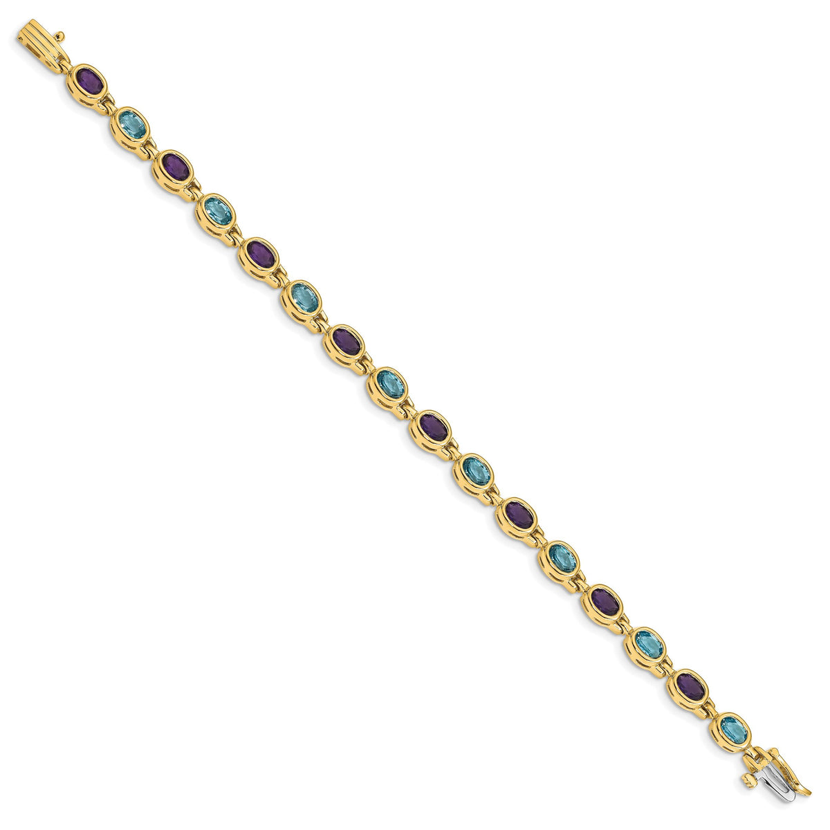 14k Oval Gemstone Amethyst/Blue Topaz Bracelet-CB698AM/BT-7
