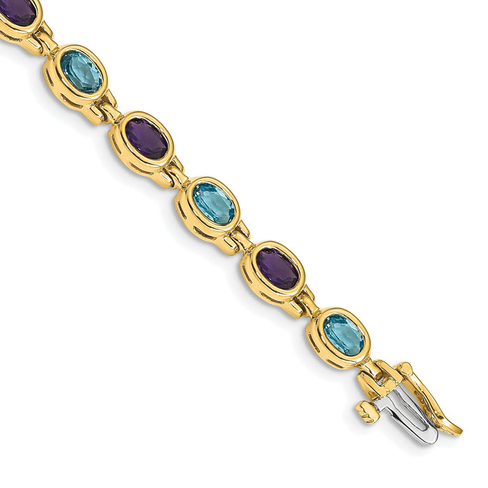 14k Oval Gemstone Amethyst/Blue Topaz Bracelet-CB698AM/BT-7