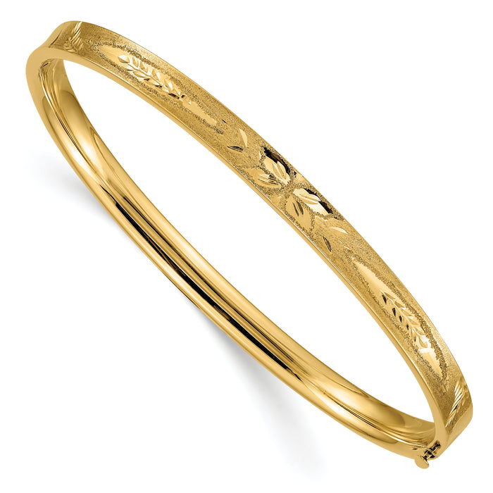 14k 3/16 Diamond-cut Concave Hinged Bangle Bracelet-CC3/16