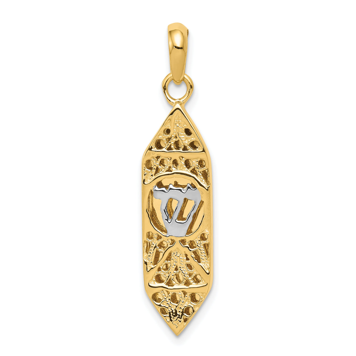 14K w/ White Rhodium Mezuzah W/Shin Charm-CG39