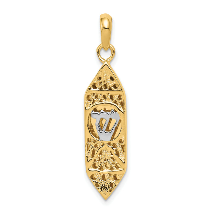 14K w/ White Rhodium Mezuzah W/Shin Charm-CG39