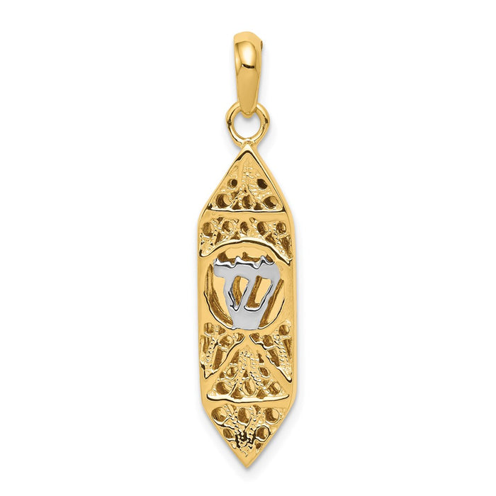 14K w/ White Rhoduim Mezuzah W/Shin Charm-CG39