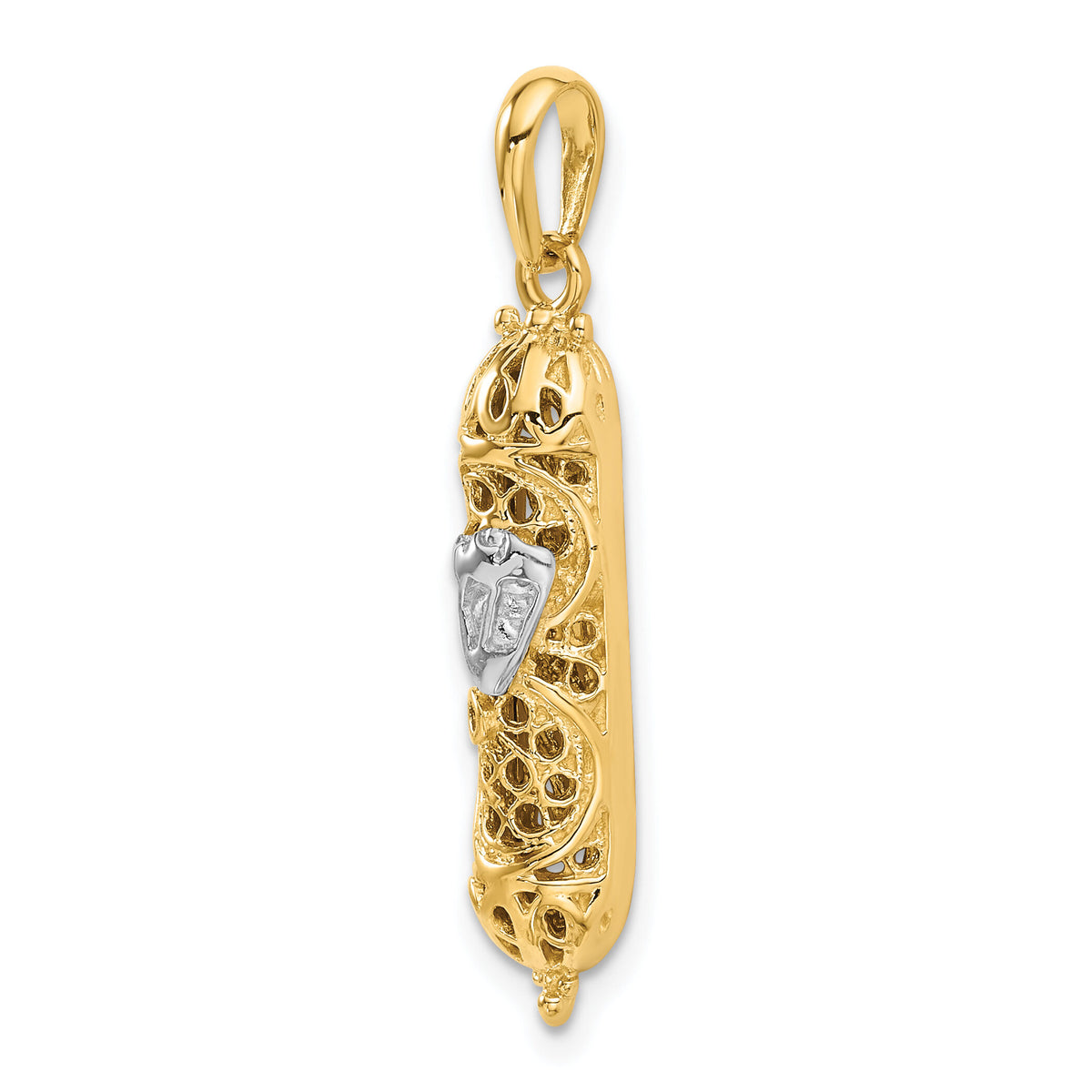 14K w/ White Rhodium 3D Mezuzah W/Shin Charm-CG40