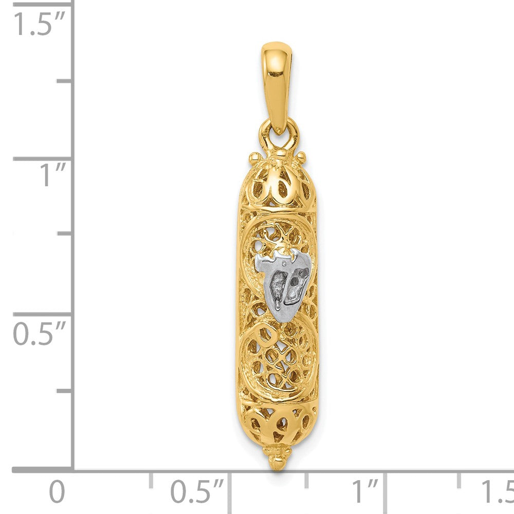 14K w/ White Rhodium 3D Mezuzah W/Shin Charm-CG40