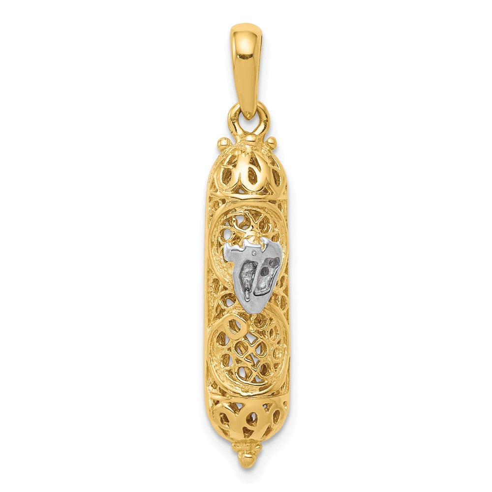 14K w/ White Rhodium 3D Mezuzah W/Shin Charm-CG40