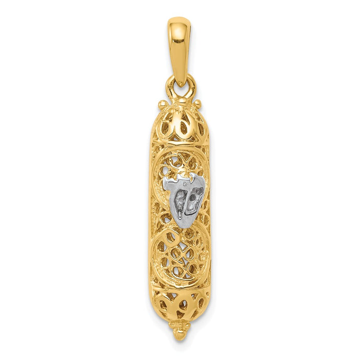 14K w/ White Rhodium 3D Mezuzah W/Shin Charm-CG40