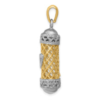 14K Two-Tone 3D Mezuzah W/Shin Charm-CG41