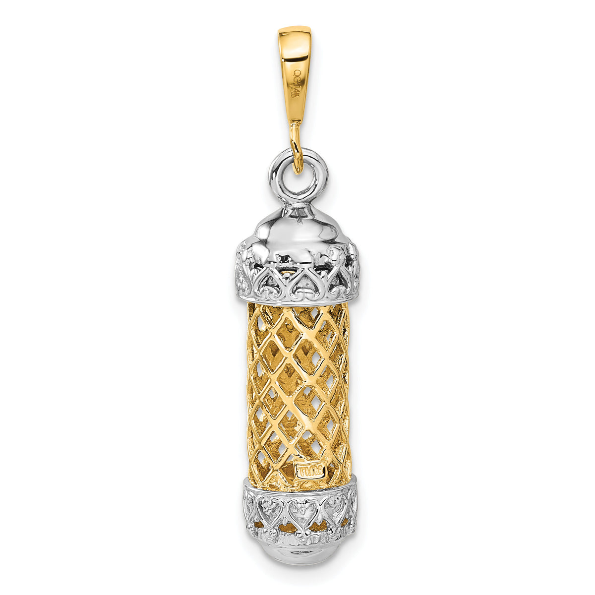 14K Two-Tone 3D Mezuzah W/Shin Charm-CG41