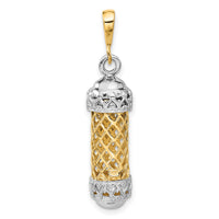 14K Two-Tone 3D Mezuzah W/Shin Charm-CG41