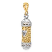 14K Two-Tone 3D Mezuzah W/Shin Charm-CG41
