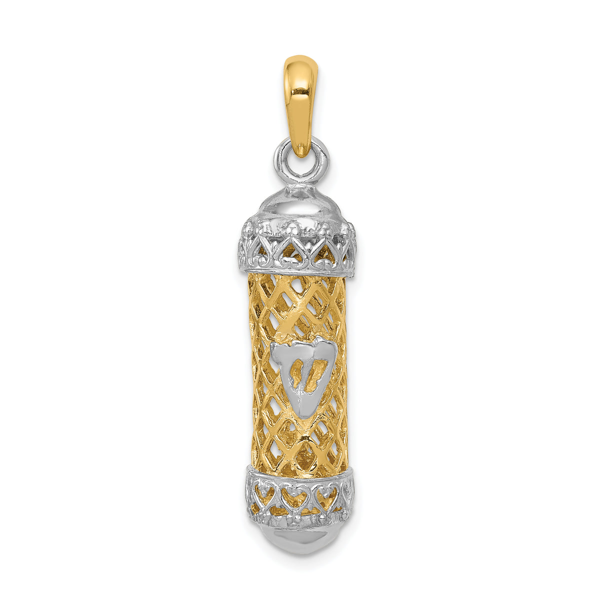 14K Two-Tone 3D Mezuzah W/Shin Charm-CG41