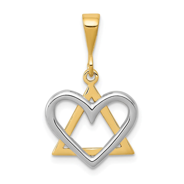 14K Two-Tone Star of David Heart Pendant-CG64