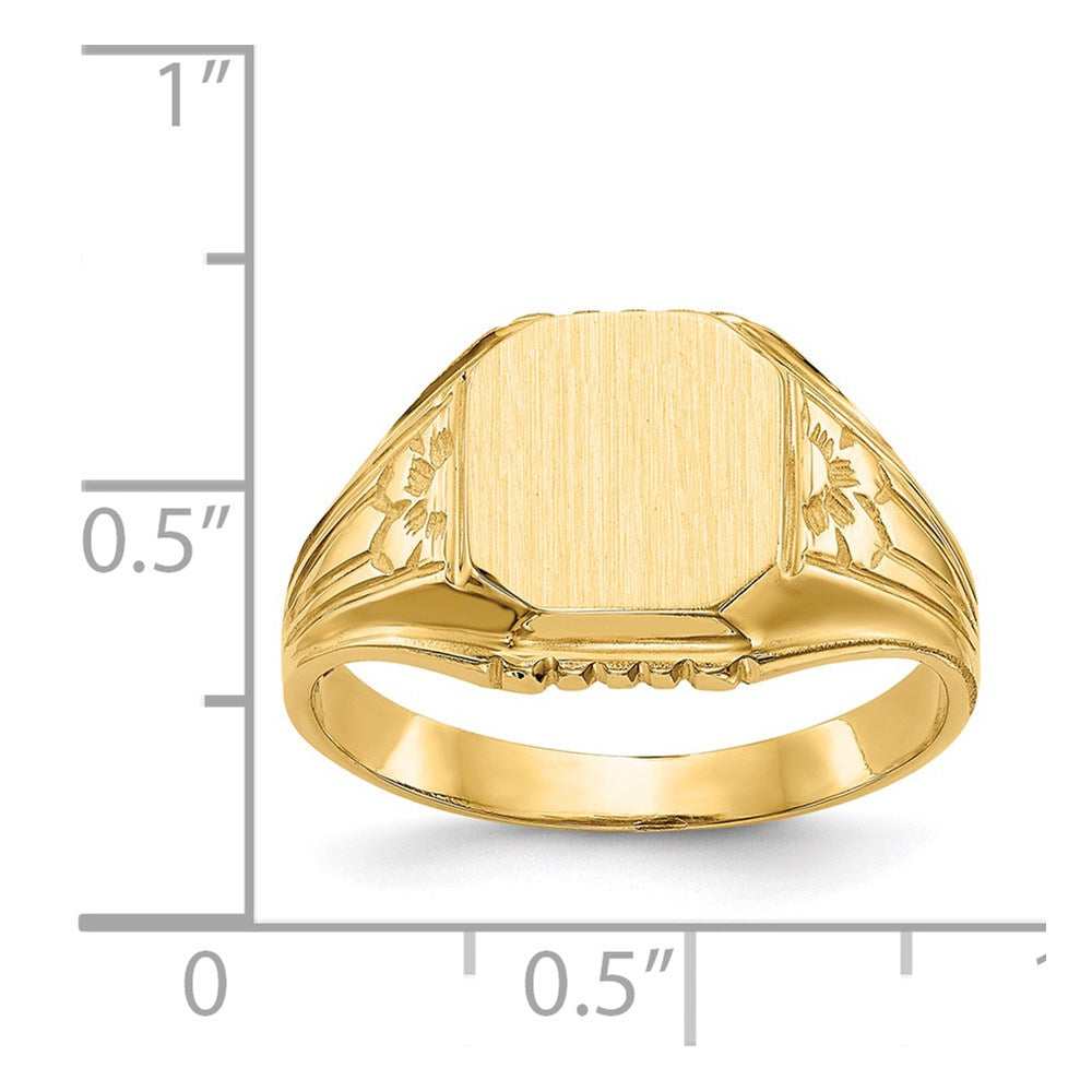 14k 9.0x9.0mm Open Back Floral Signet Ring-CH183