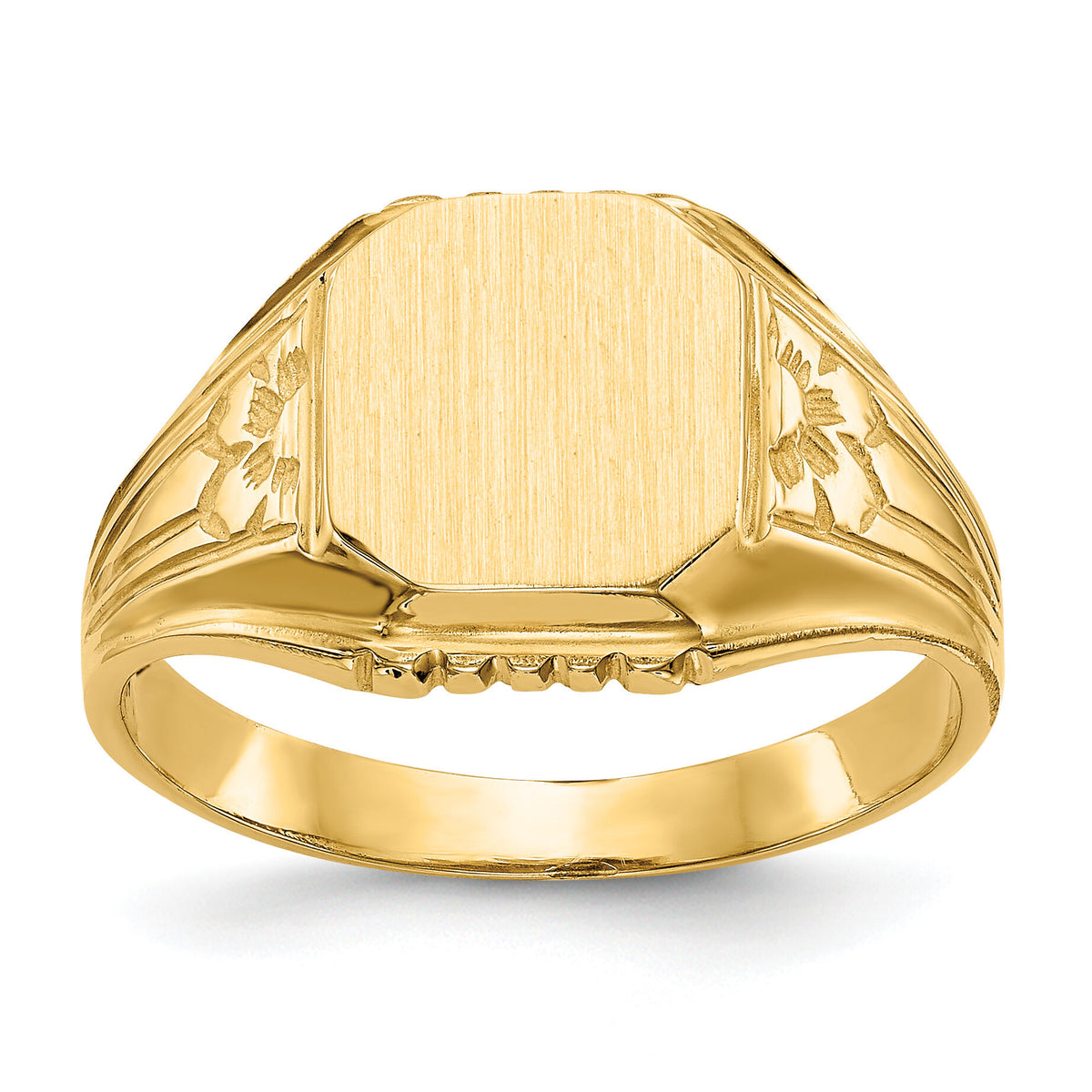 14k 9.0x9.0mm Open Back Floral Signet Ring-CH183
