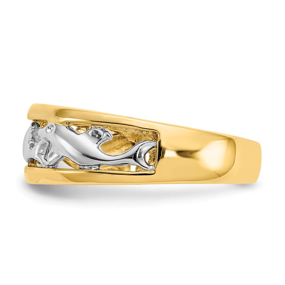 14k With Rhodium Dolphin Ring-CH217