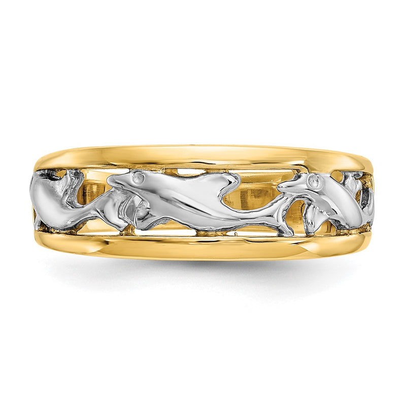 14k With Rhodium Dolphin Ring-CH217