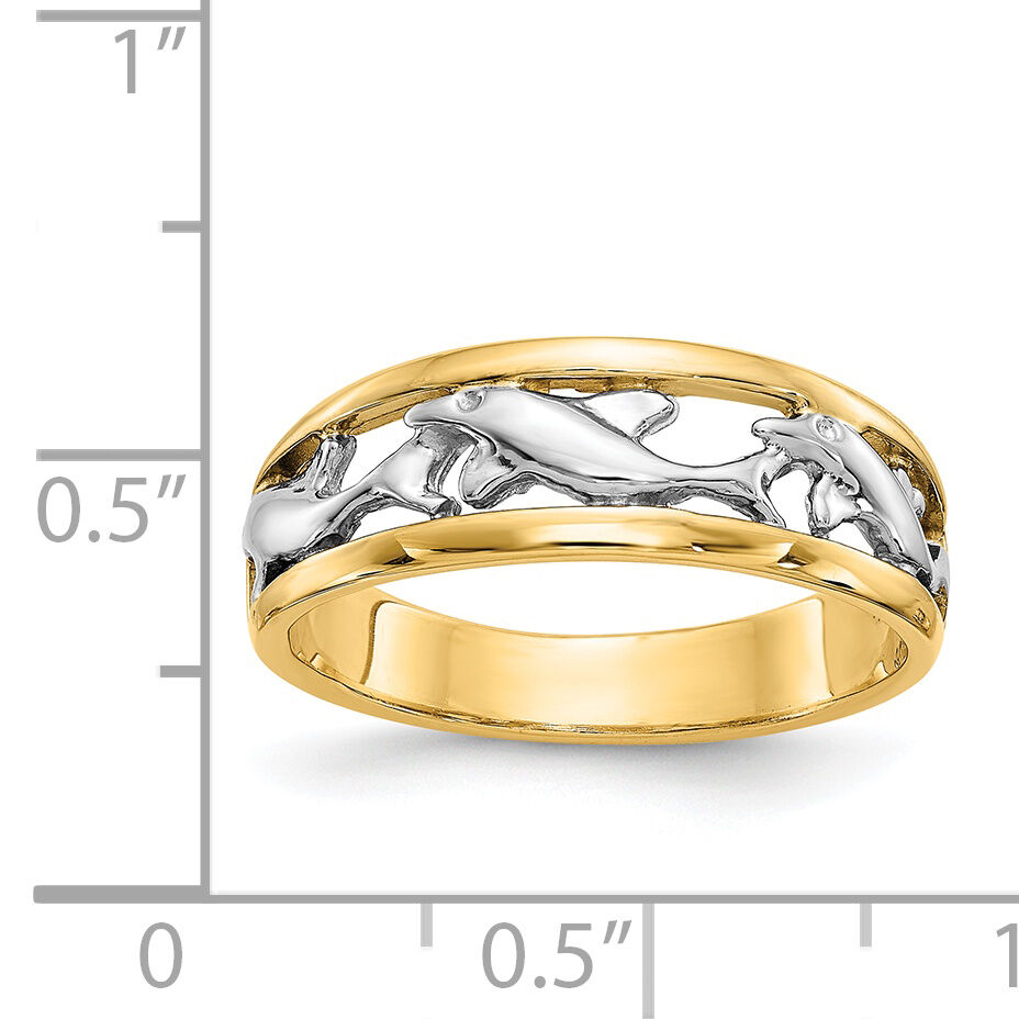 14k With Rhodium Dolphin Ring-CH217
