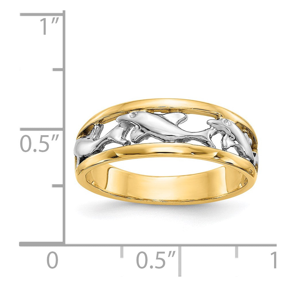 14k With Rhodium Dolphin Ring-CH217