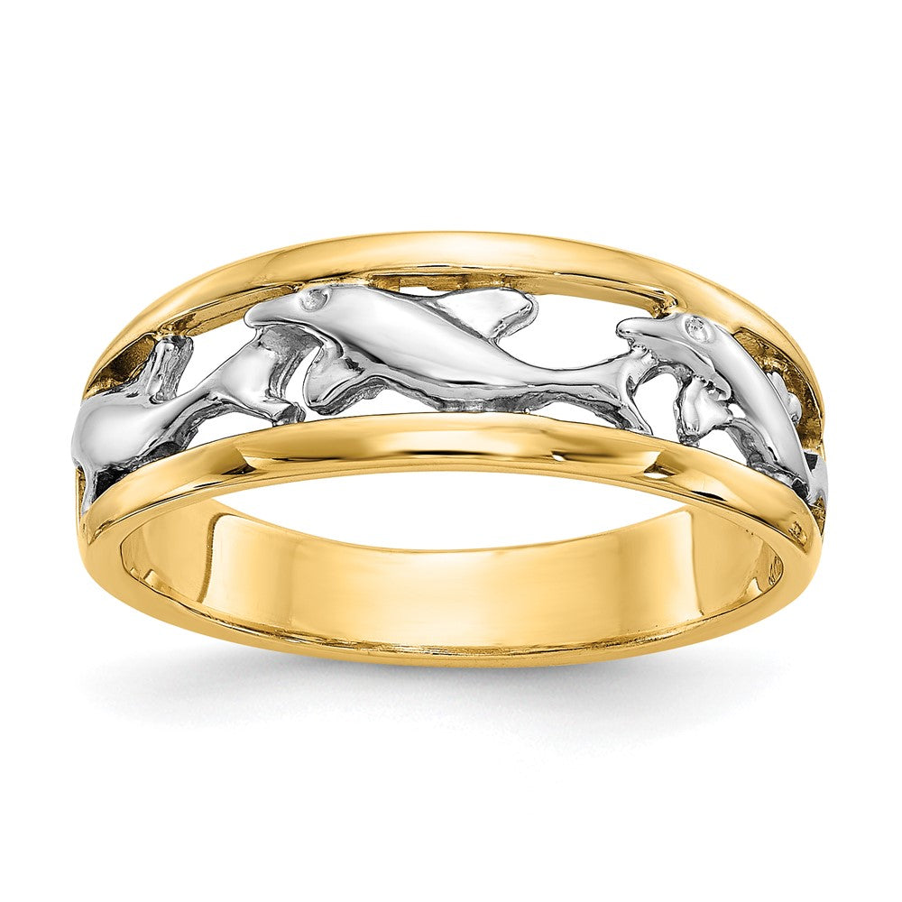 14k With Rhodium Dolphin Ring-CH217