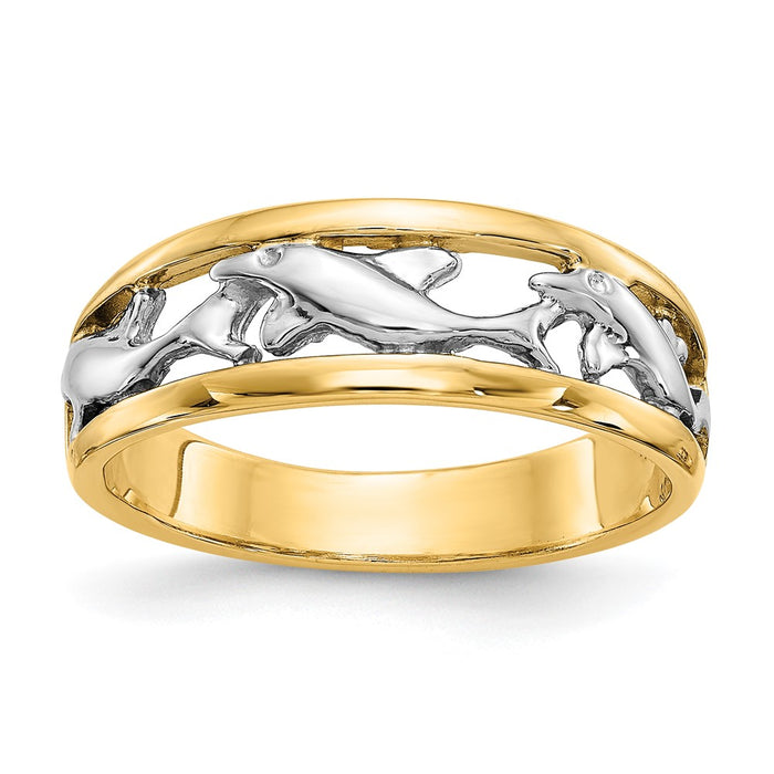 14k With Rhodium Dolphin Ring-CH217