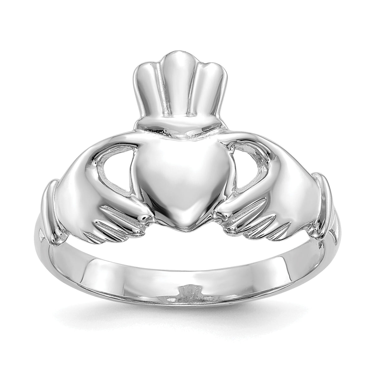 14k White Gold Polished Claddagh Ring-CH222