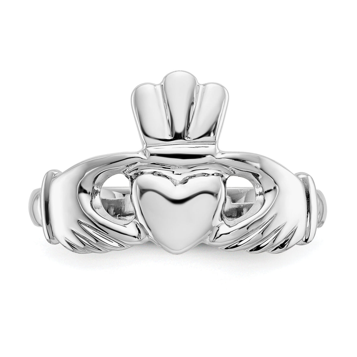 14k White Gold Polished Claddagh Ring-CH223