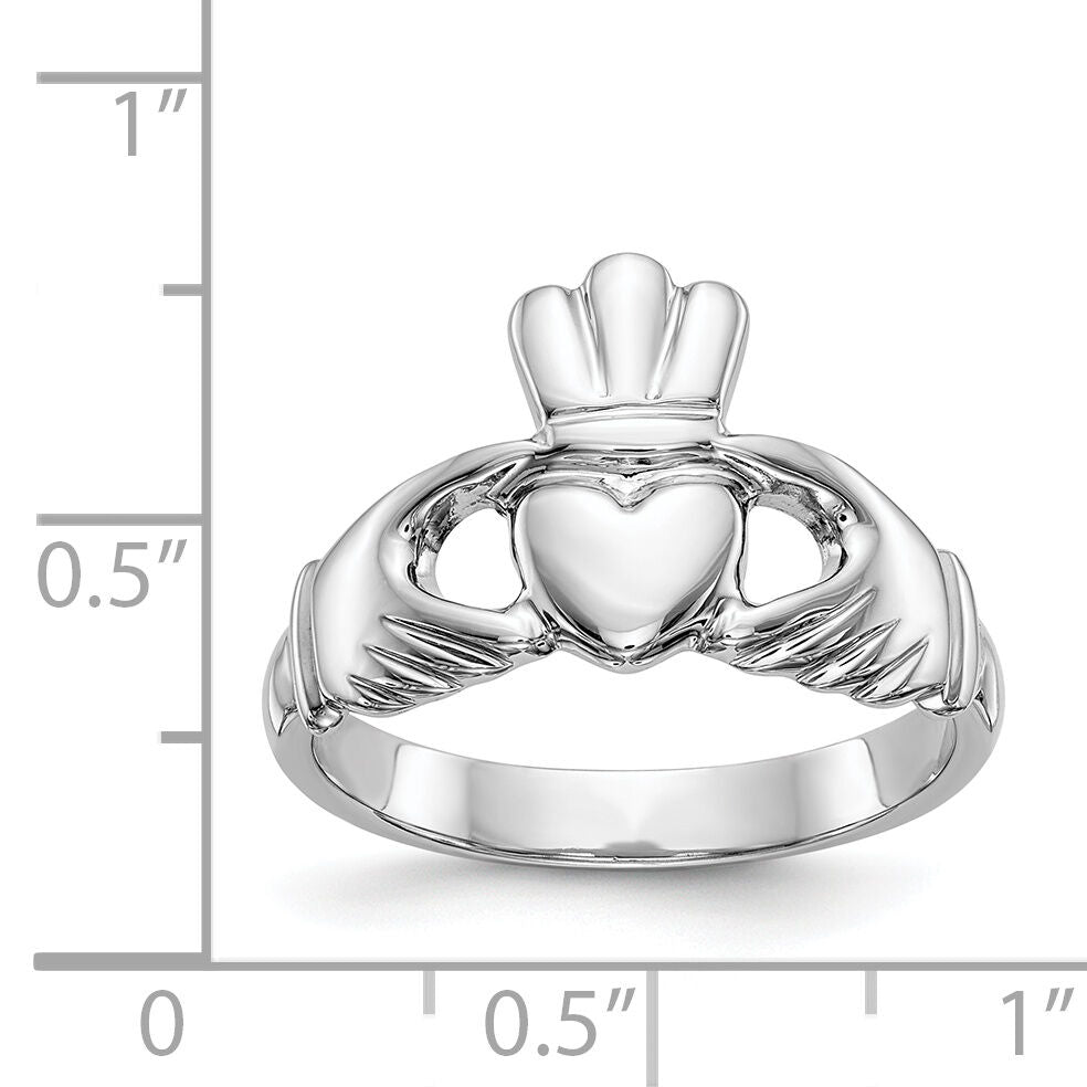 14k White Gold Polished Claddagh Ring-CH223