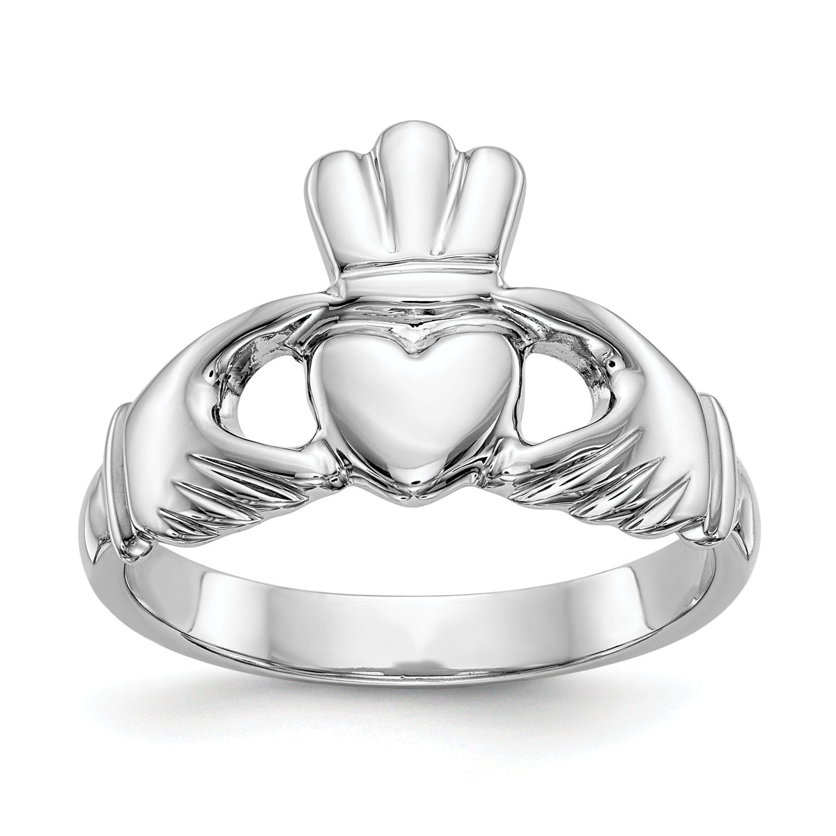 14k White Gold Polished Claddagh Ring-CH223