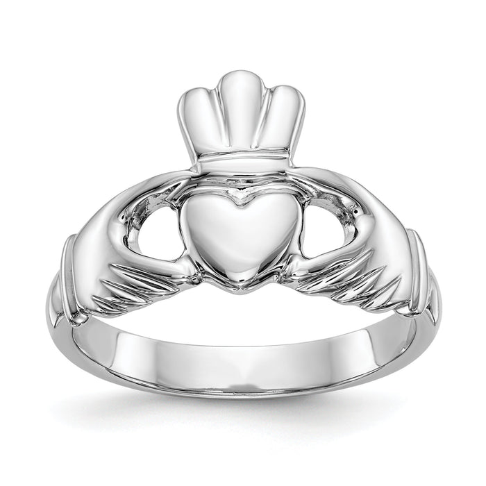 14k White Gold Polished Claddagh Ring-CH223