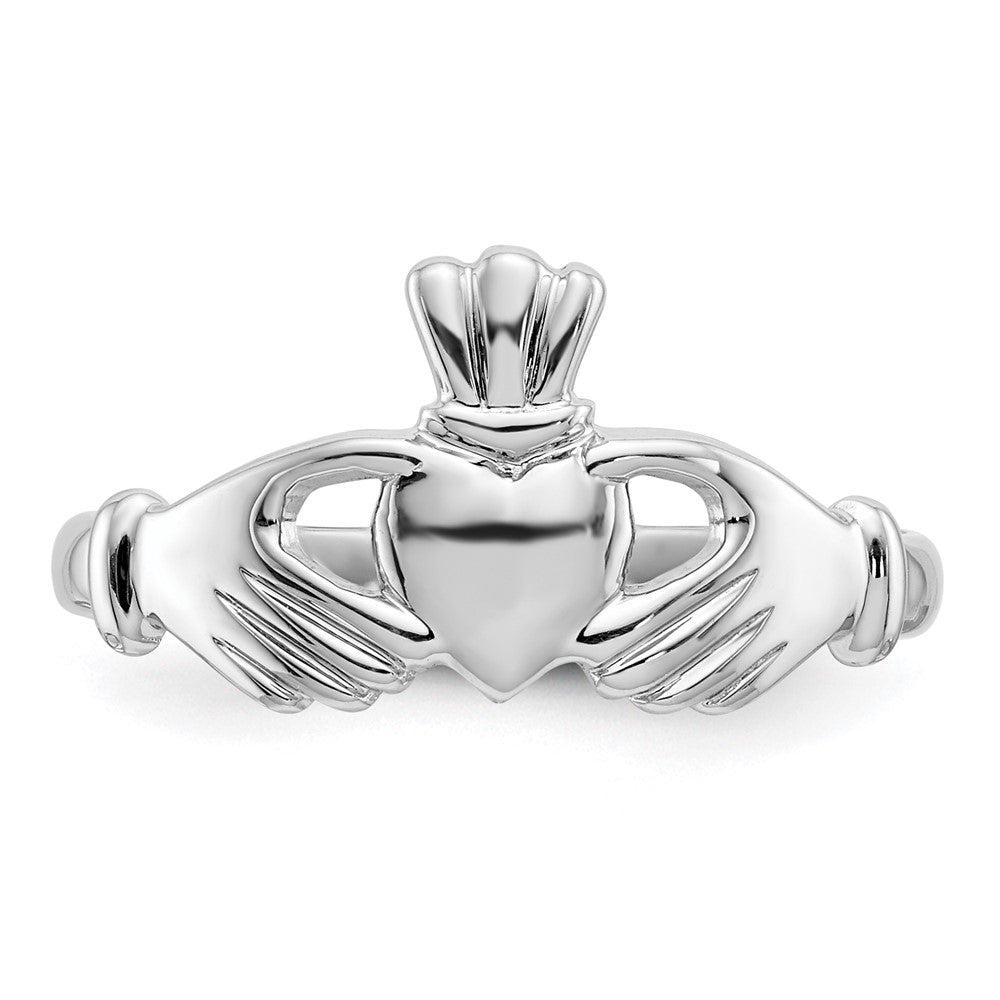 14k White Gold Polished Claddagh Ring-CH224