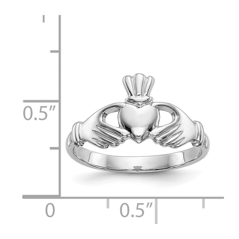 14k White Gold Polished Claddagh Ring-CH224