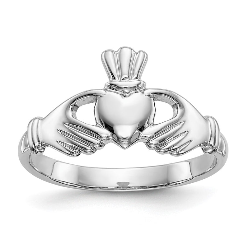 14k White Gold Polished Claddagh Ring-CH224