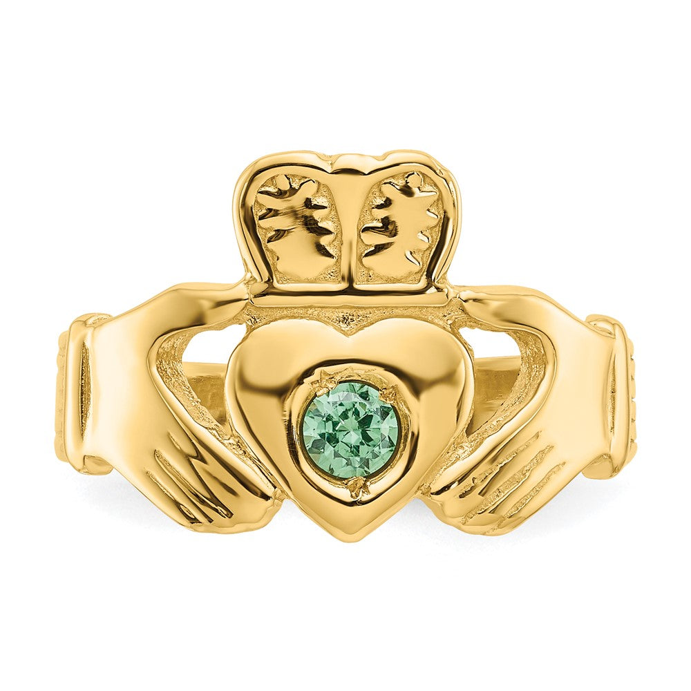 14k Imitation Green Stone Claddagh Ring-CH226