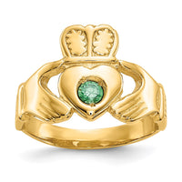 14k Imitation Green Stone Claddagh Ring-CH226