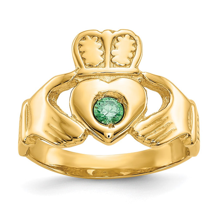 14k Imitation Green Stone Claddagh Ring-CH226