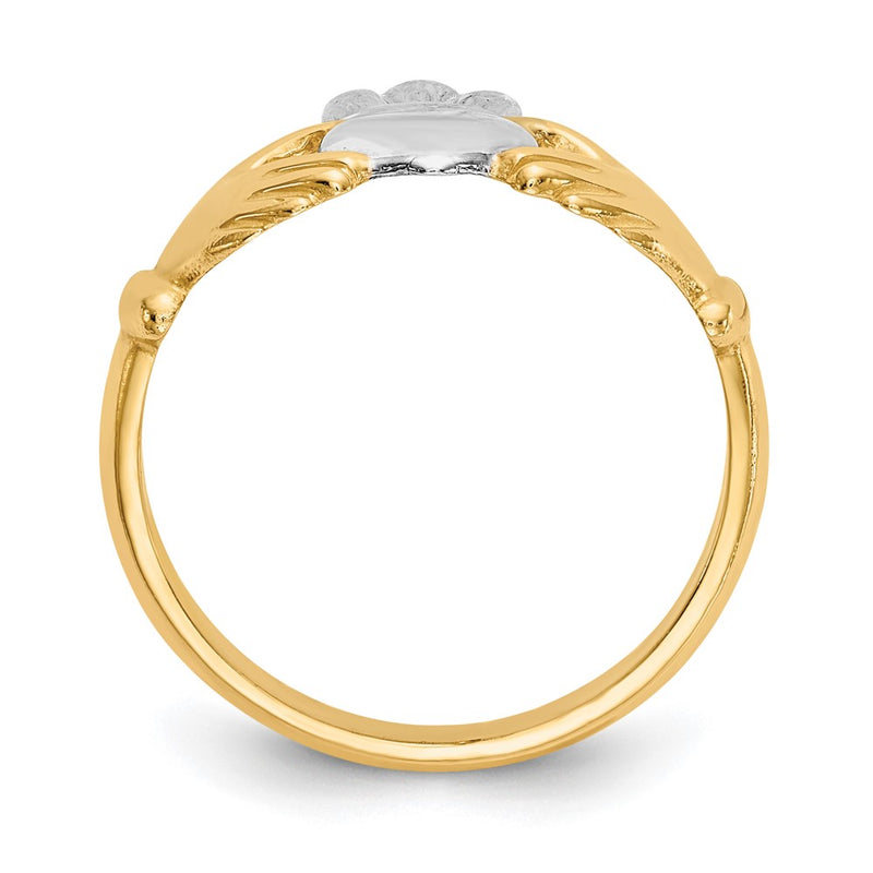 14k Polished and Rhodium Claddagh Ring-CH229