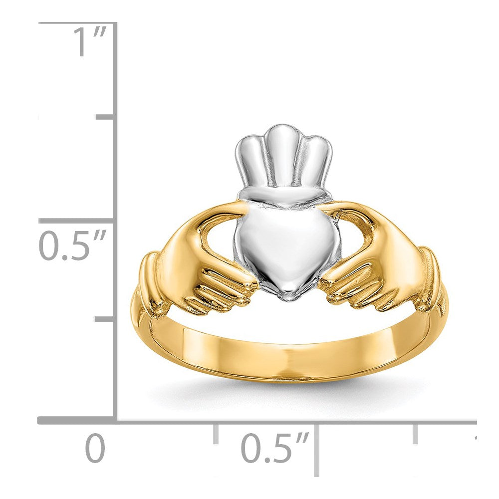 14k Polished and Rhodium Claddagh Ring-CH229