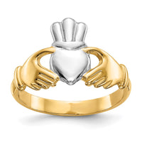 14k Polished and Rhodium Claddagh Ring-CH229