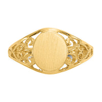 14k 7.5x8.5mm Satin Open Back Filigree Signet Ring-CH288