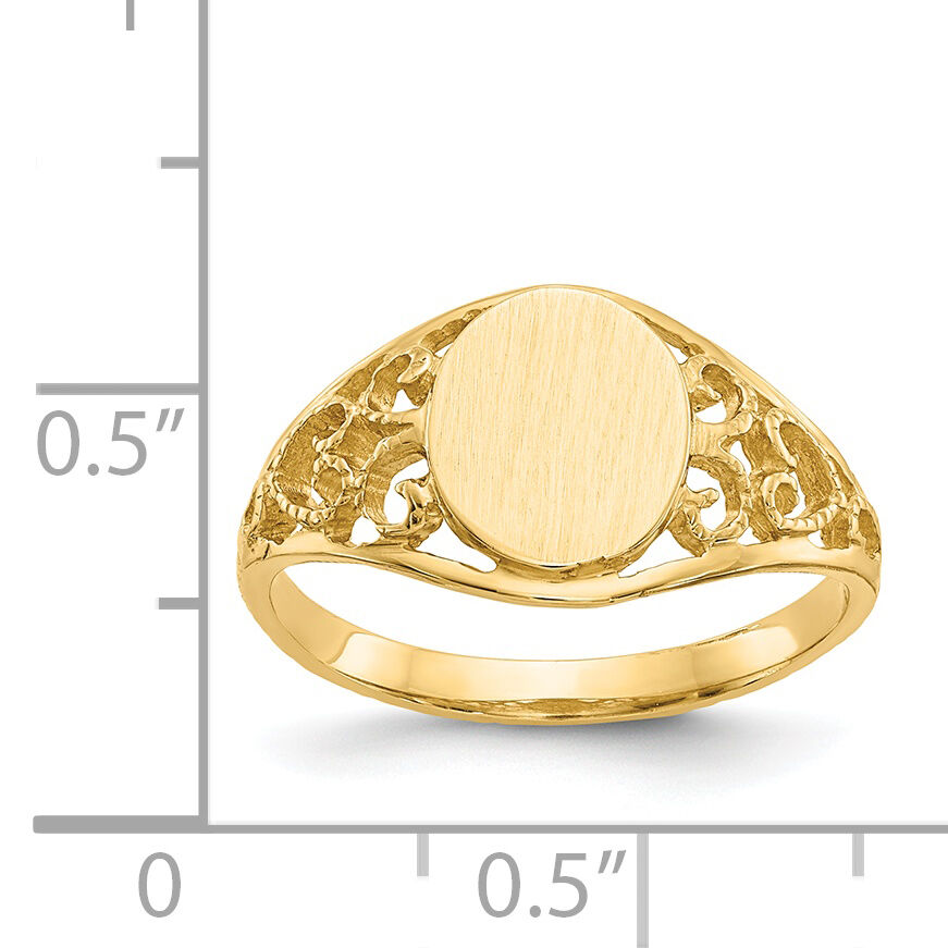 14k 7.5x8.5mm Satin Open Back Filigree Signet Ring-CH288