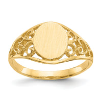 14k 7.5x8.5mm Satin Open Back Filigree Signet Ring-CH288
