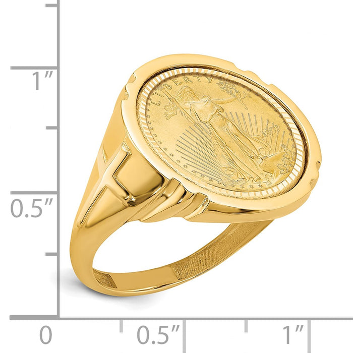 Wideband Distinguished Coin Jewelry 14k Men's Polished and Diamond-cut with Cross Sides Mounted 1/10oz American Eagle Coin Bezel Ring-CR10D/10AEC