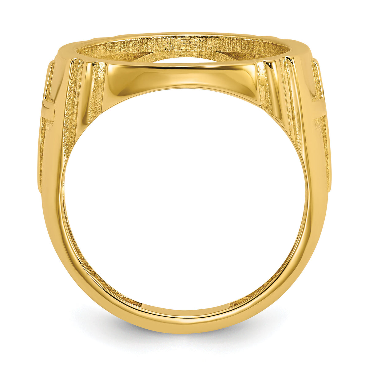 14k Men's Polished with Cross Sides 16.5mm Coin Bezel Ring-CR10/10AE