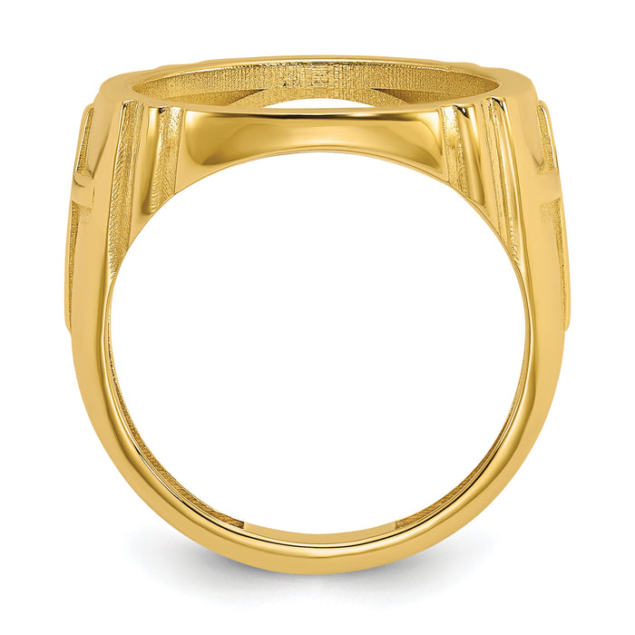 14k Men's Polished with Cross Sides 16.5mm Coin Bezel Ring-CR10/10AE