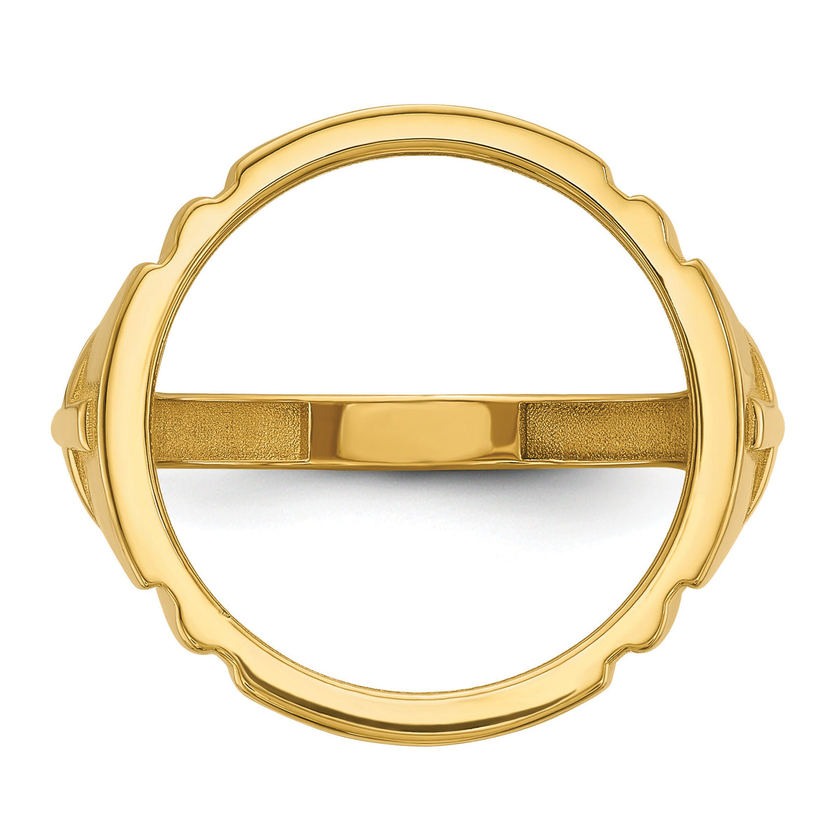 14k Men's Polished with Cross Sides 16.5mm Coin Bezel Ring-CR10/10AE
